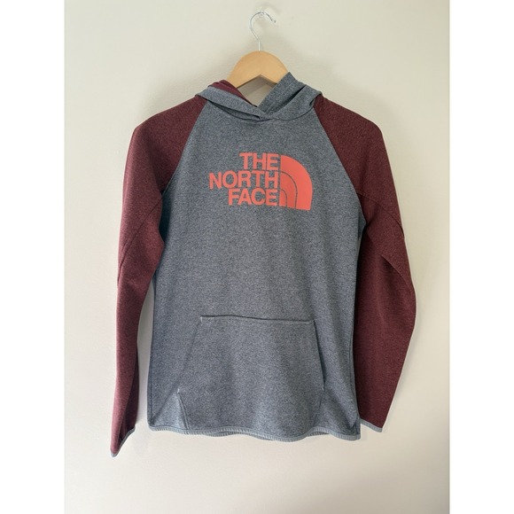 The North Face Tops - The North Face Pullover Hoodie Gray Burgundy Women M Long Sleeve